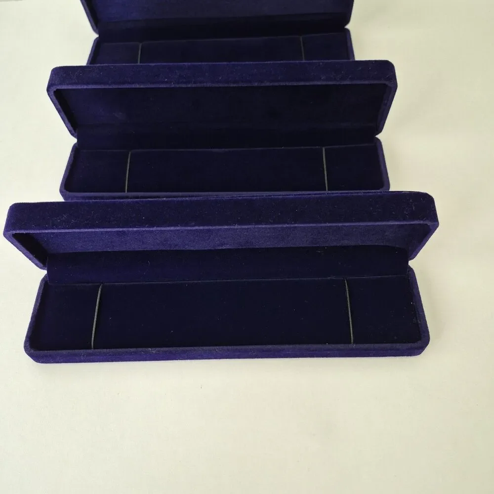 Dark Blue Velour Set of 3 Lined Clamshell Bracelet or Necklace Display Cases